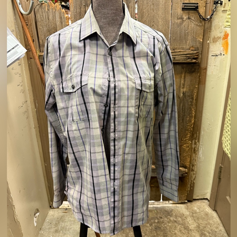Alfani Gray and Purple Checkered Shirt